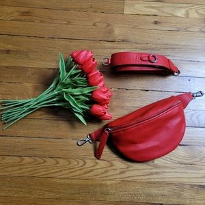 Bright Red PU Leather Belt Bag with Chain